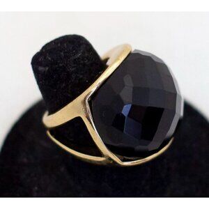 Size 6, Art Deco Black Faux Gem Gold Tone Majestic Ring - A23